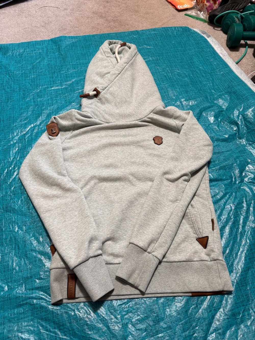 Naketano Light Gray Hoodie with Brown Owl Patch